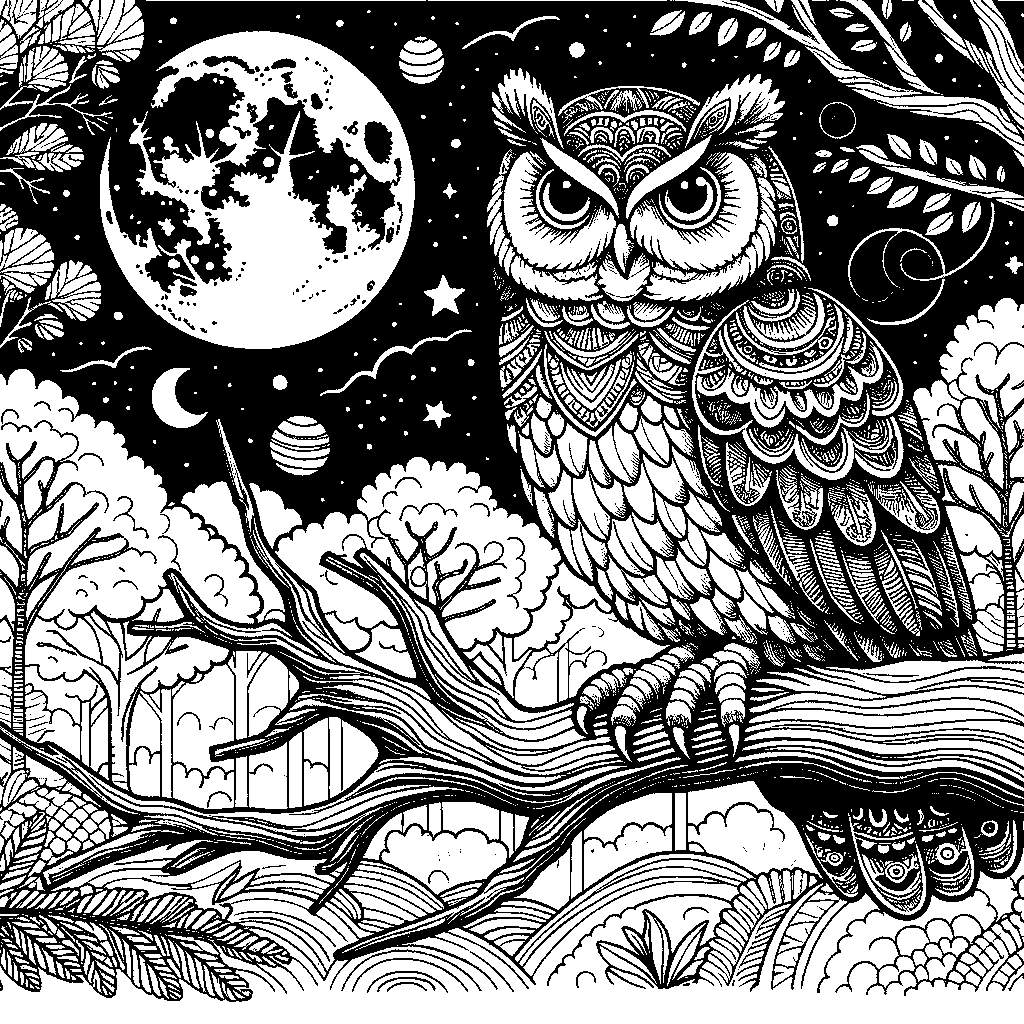 An Owl Sitting On A Branch At Night