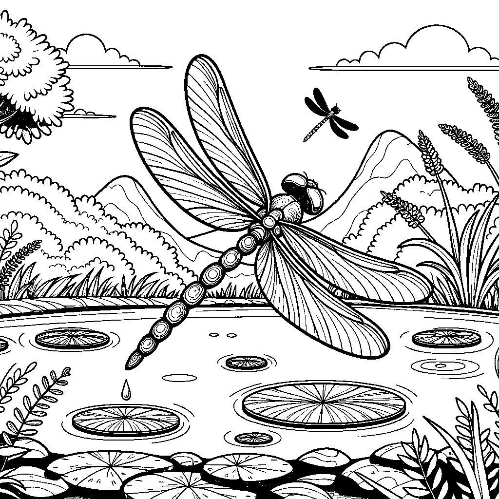 A Dragonfly Over A Pond