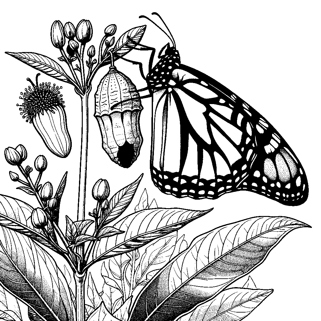 A Monarch Butterfly Emerging From A Chrysalis On A Milkweed Plant