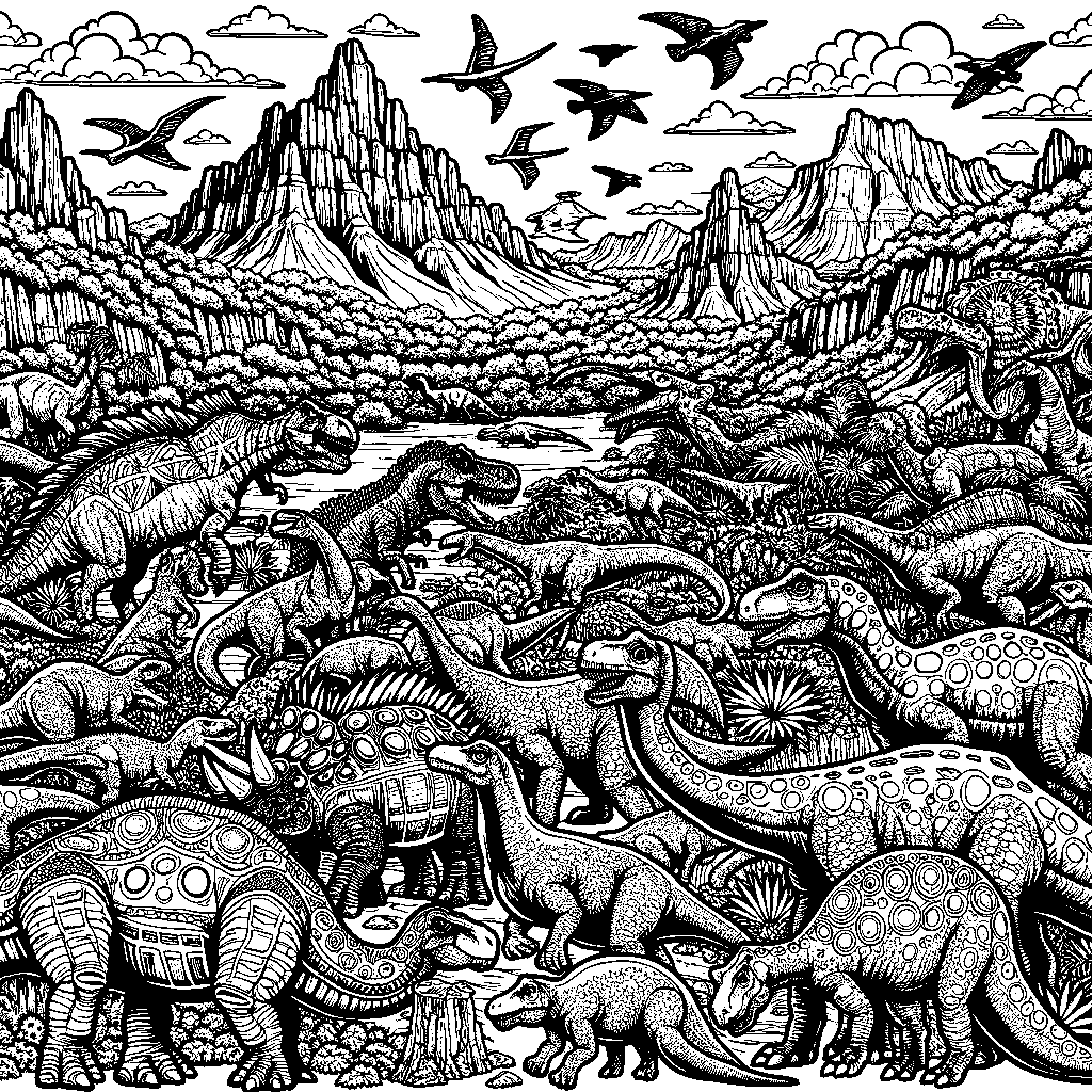 Dinosaurs In A Prehistoric Landscape