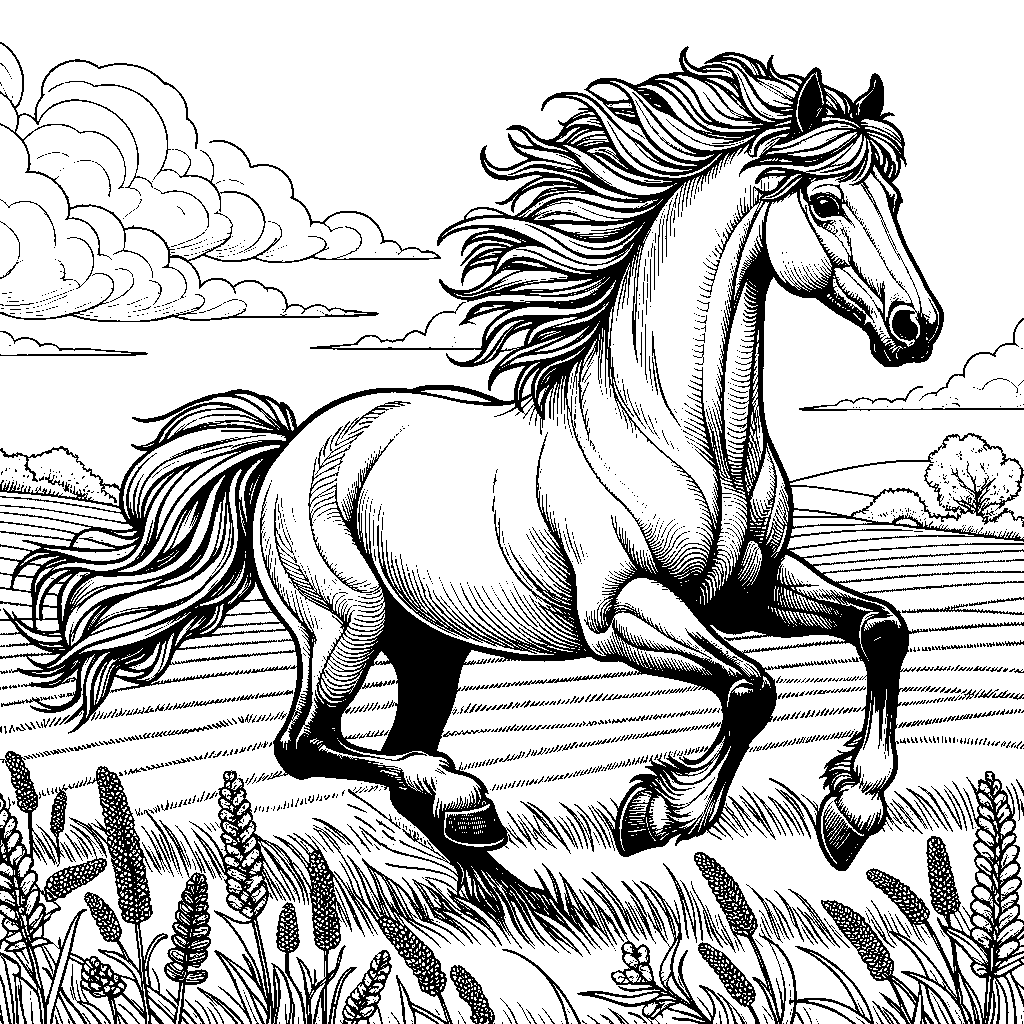 A Horse Galloping In A Field