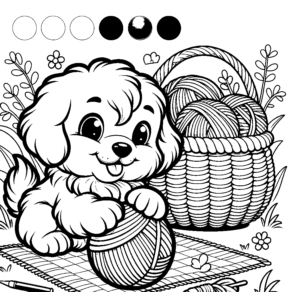 A Fluffy Golden Retriever Puppy Playing With A Ball Of Yarn Next To A Basket