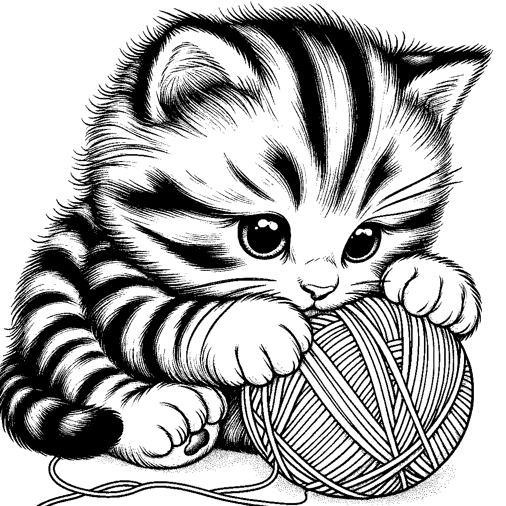 A Kitten Playing With Yarn