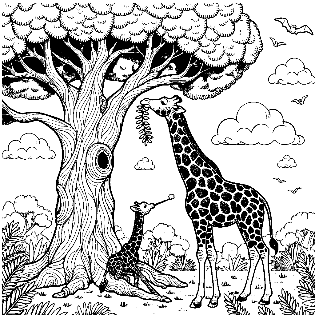 A Giraffe Eating From A Tall Tree