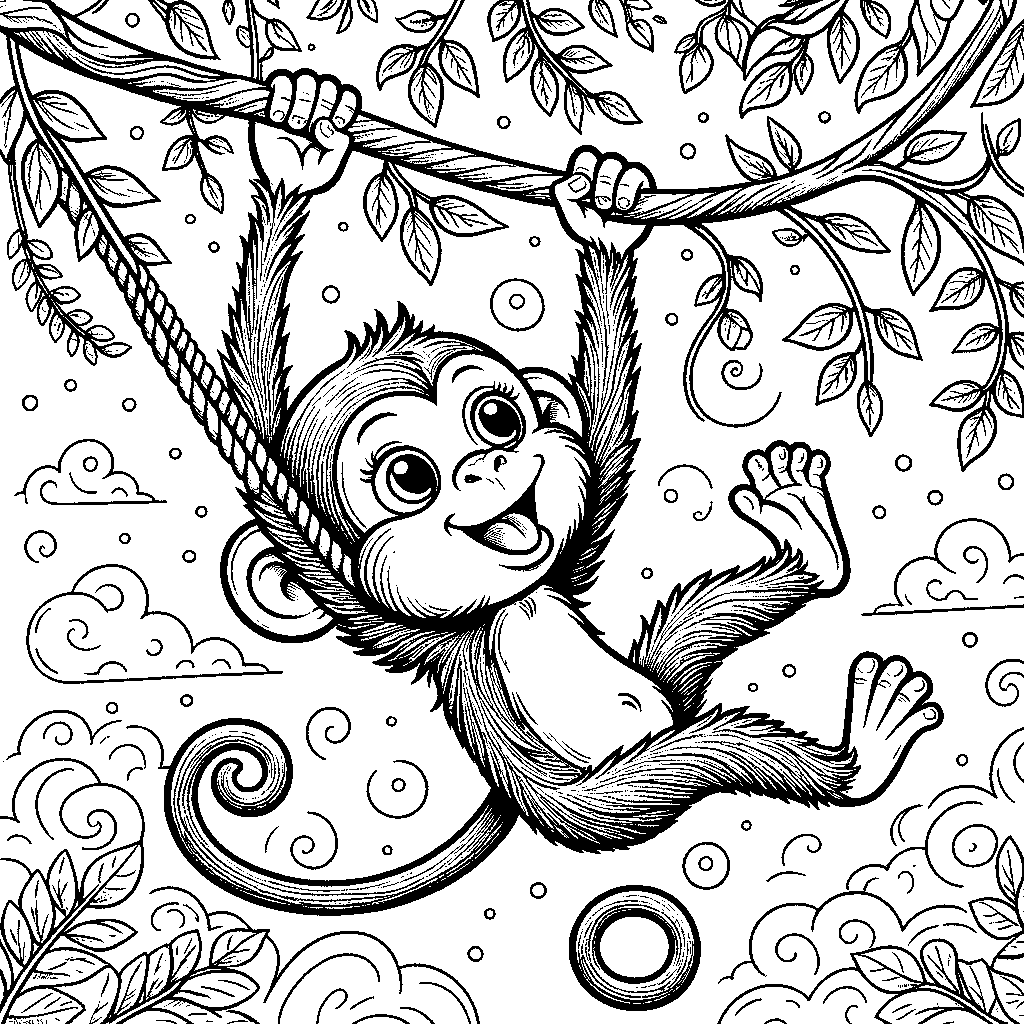 A Monkey Swinging On A Vine
