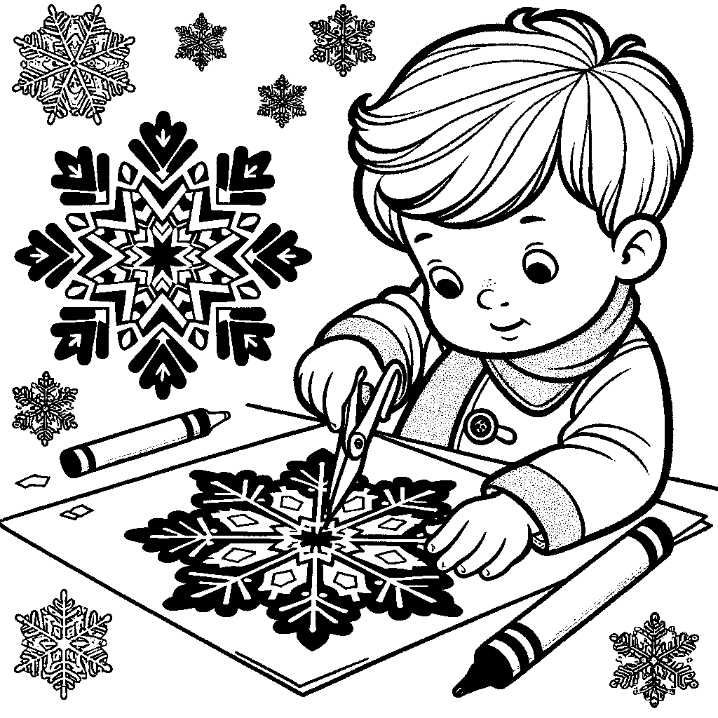 A Child Cutting Paper Snowflakes With Scissors