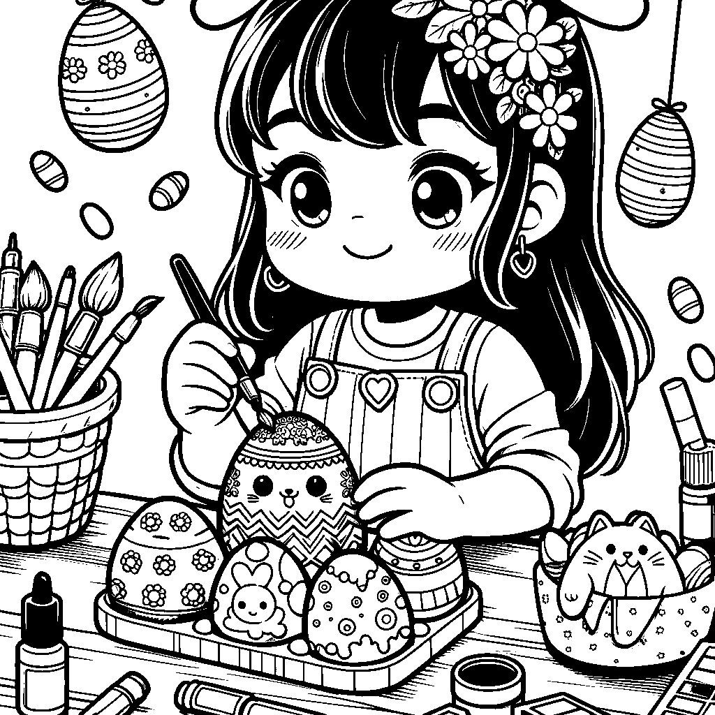 A Child Decorating Easter Eggs With Stamps, Stickers, And Paint At A Craft Table