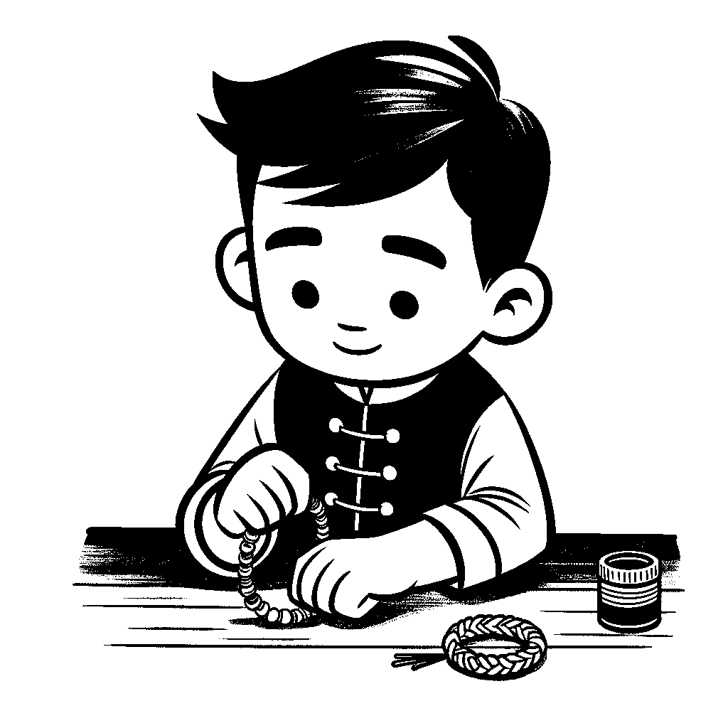 A Child Making A Friendship Bracelet