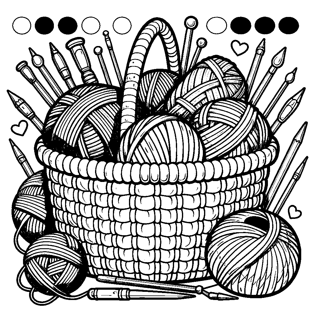 A Knitting Basket With Yarn Balls And Needles