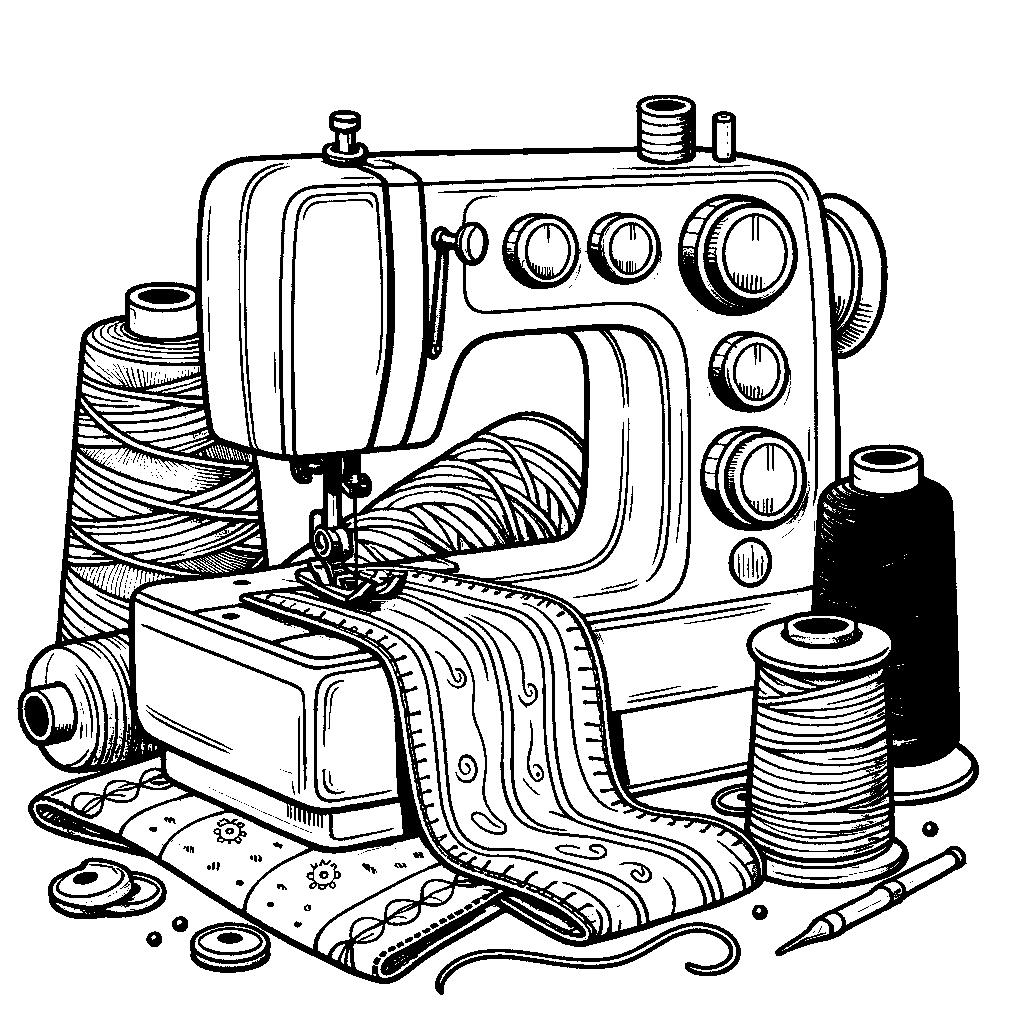 A Sewing Machine With Fabric And Thread Spools