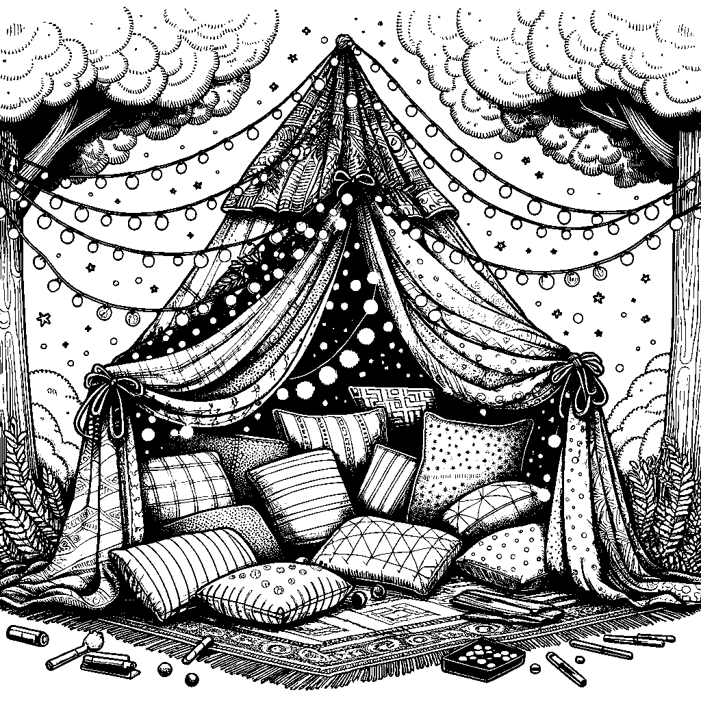 A Blanket Fort With Pillows And Fairy Lights