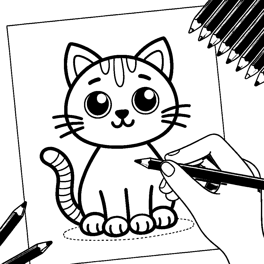 A Hand Drawing A Picture Of A Cat
