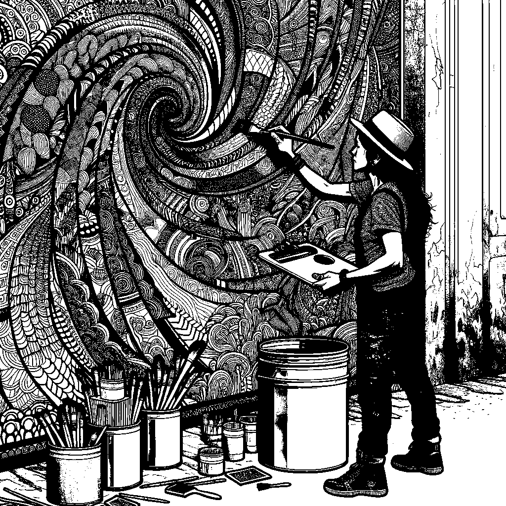 A Street Artist Painting A Mural On A Wall