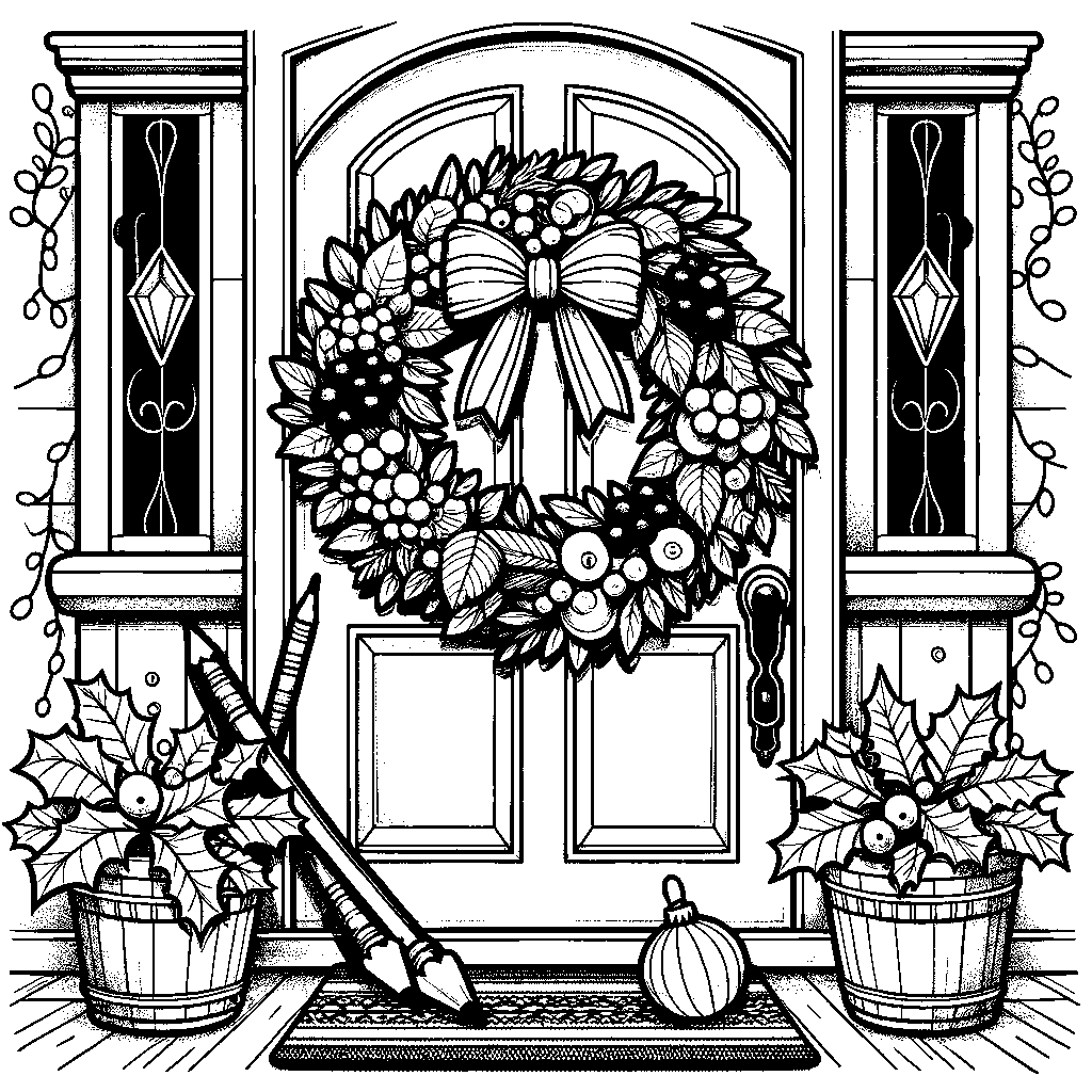 A Wreath With A Bow And Holly Berries On A Front Door