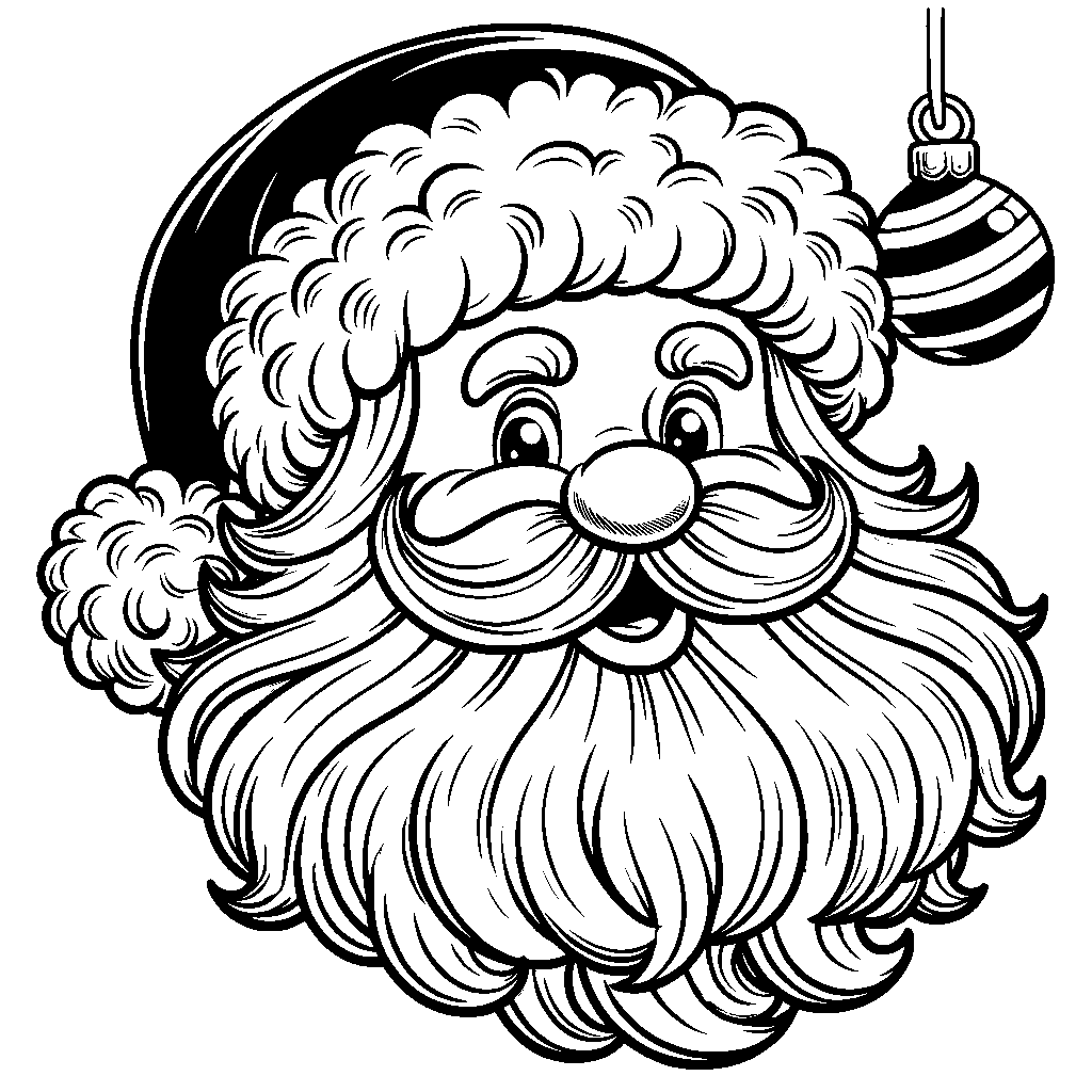 A Jolly Santa Claus Face With A Big Fluffy Hat And Beard