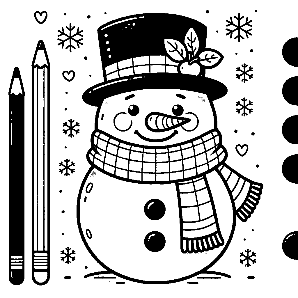 A Happy Snowman With A Top Hat Scarf And Carrot Nose