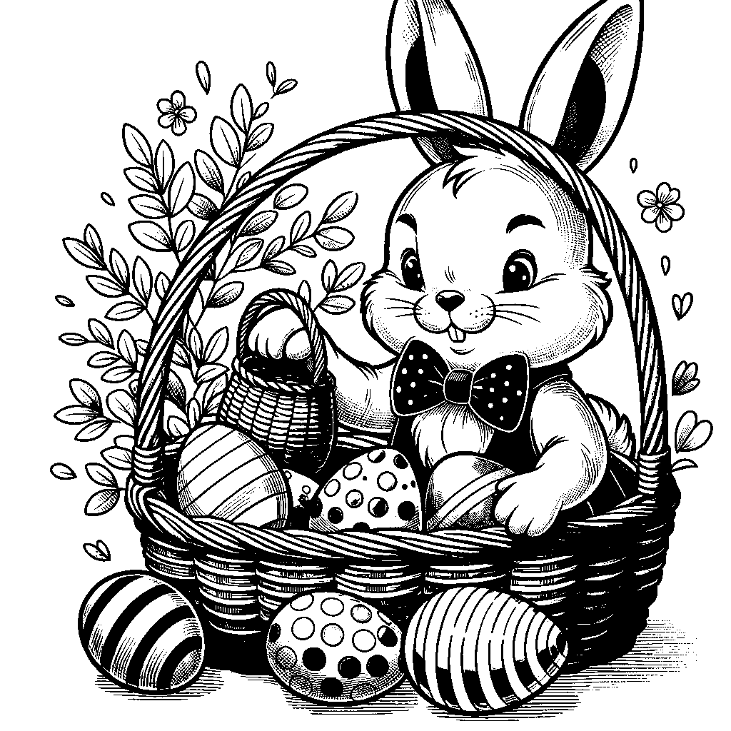 The Easter Bunny Delivering A Basket Of Eggs And Candy