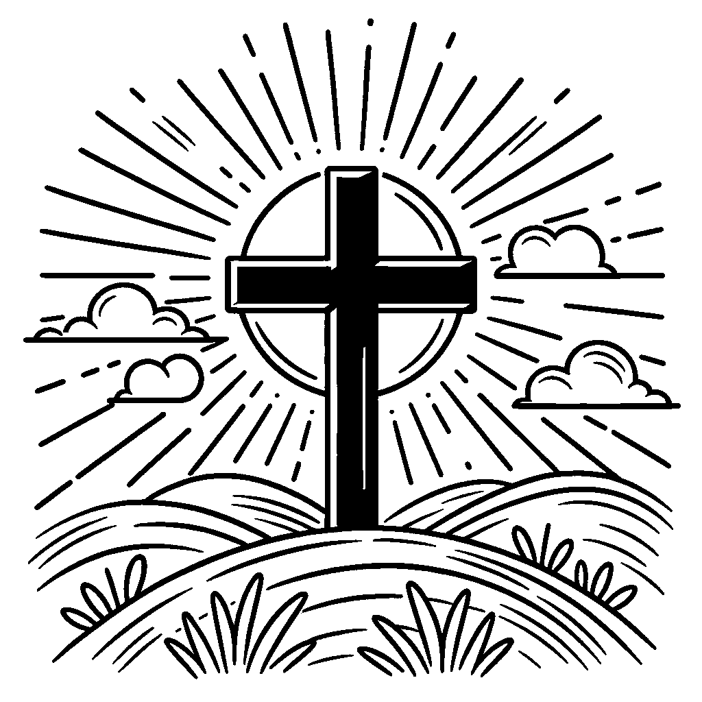 A Simple Cross On A Hill With Sun Rays Behind It