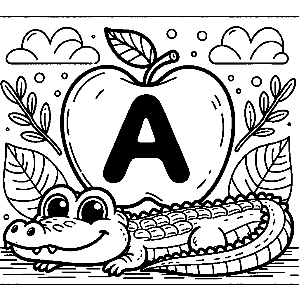 The Letter A With An Apple And An Alligator