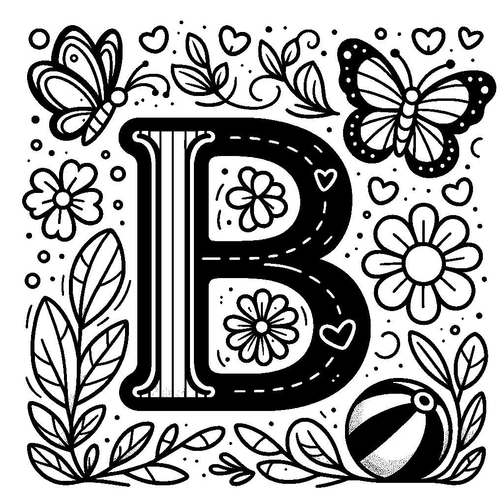 The Letter B With A Butterfly And A Ball