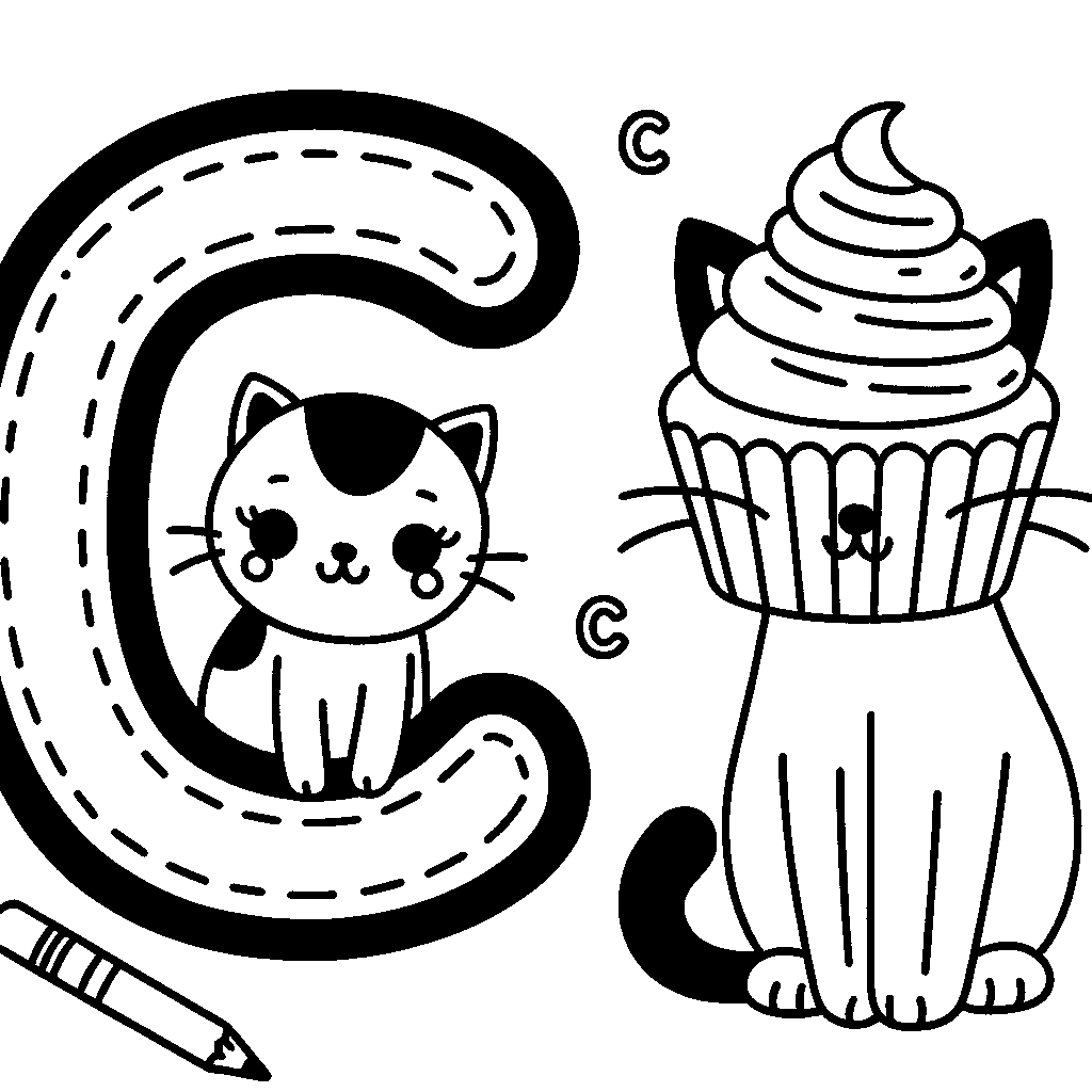 The Letter C With A Cat And A Cupcake