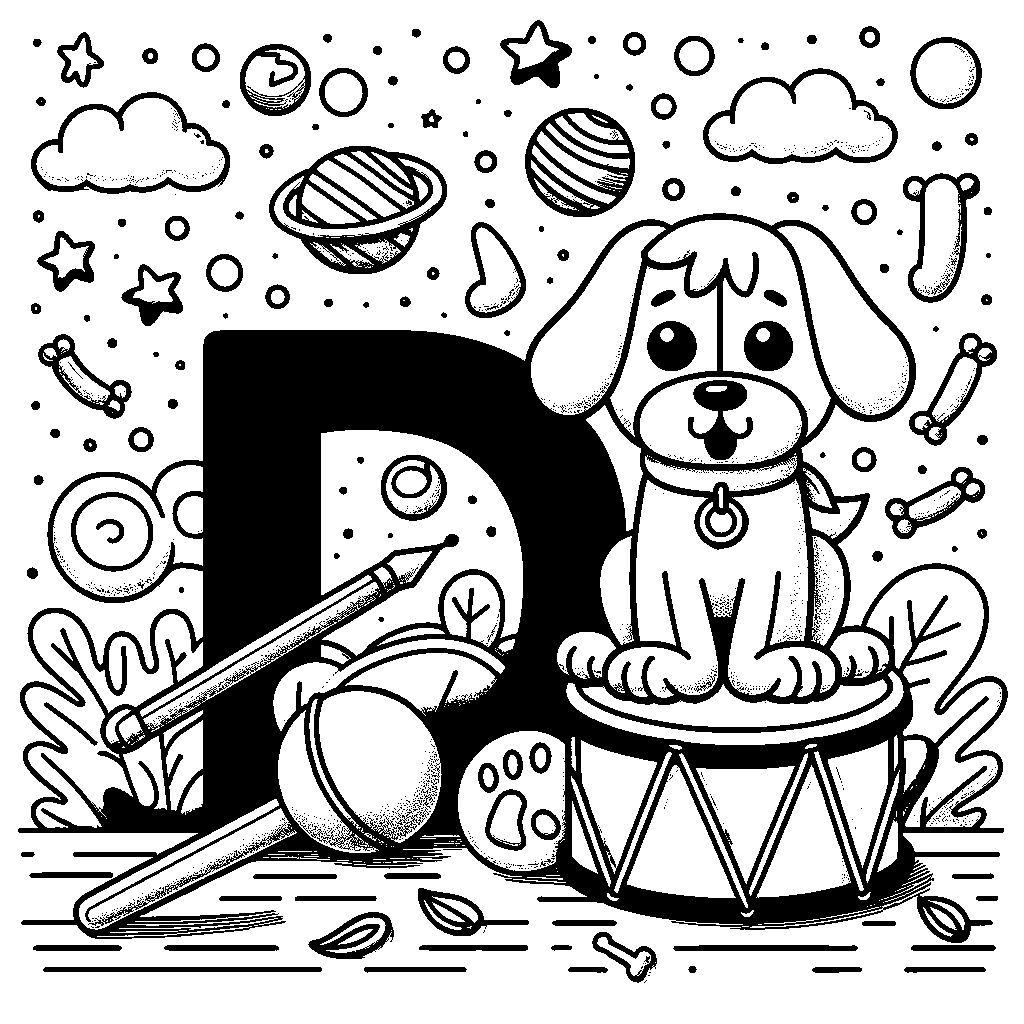 The Letter D With A Dog And A Drum