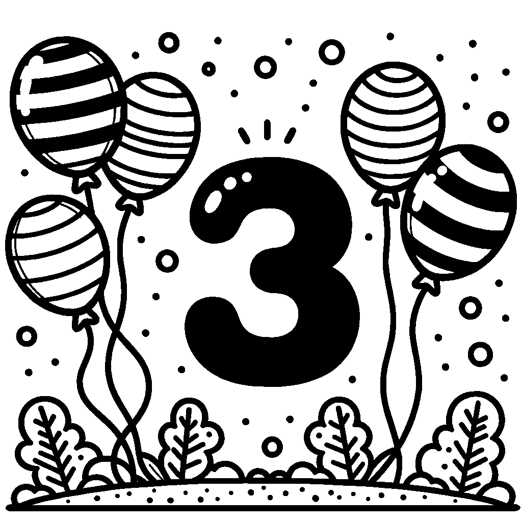 The Number 3 With Three Balloons