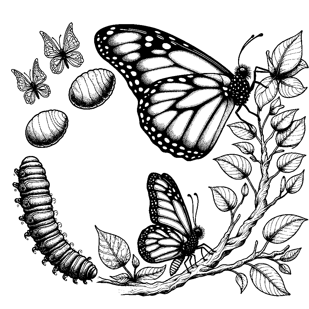 A Lifecycle Of A Butterfly Diagram Showing Egg, Caterpillar, Chrysalis, And Butterfly