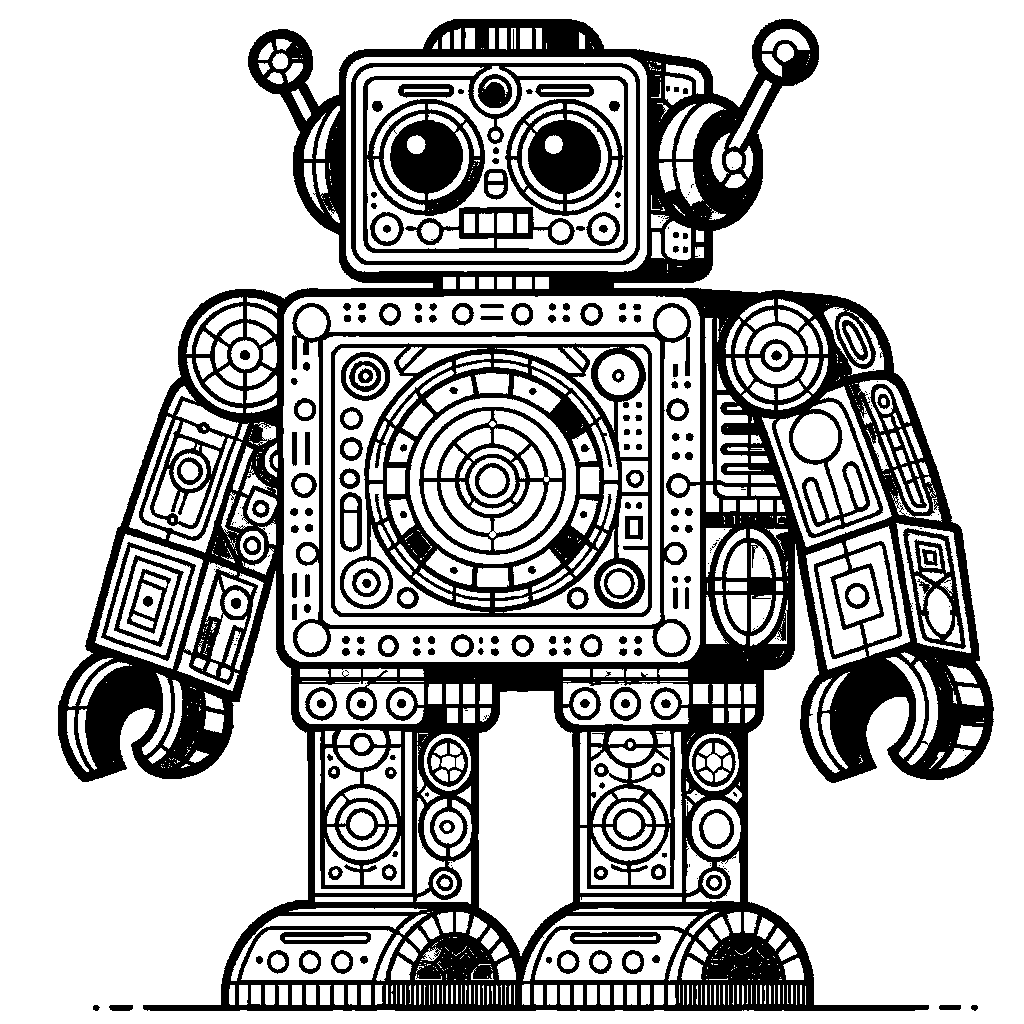A Robot Built From Circles, Squares, And Rectangles