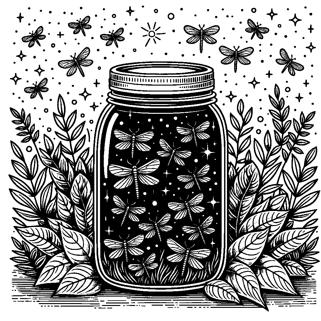 A Jar Of Fireflies Glowing Softly At Night