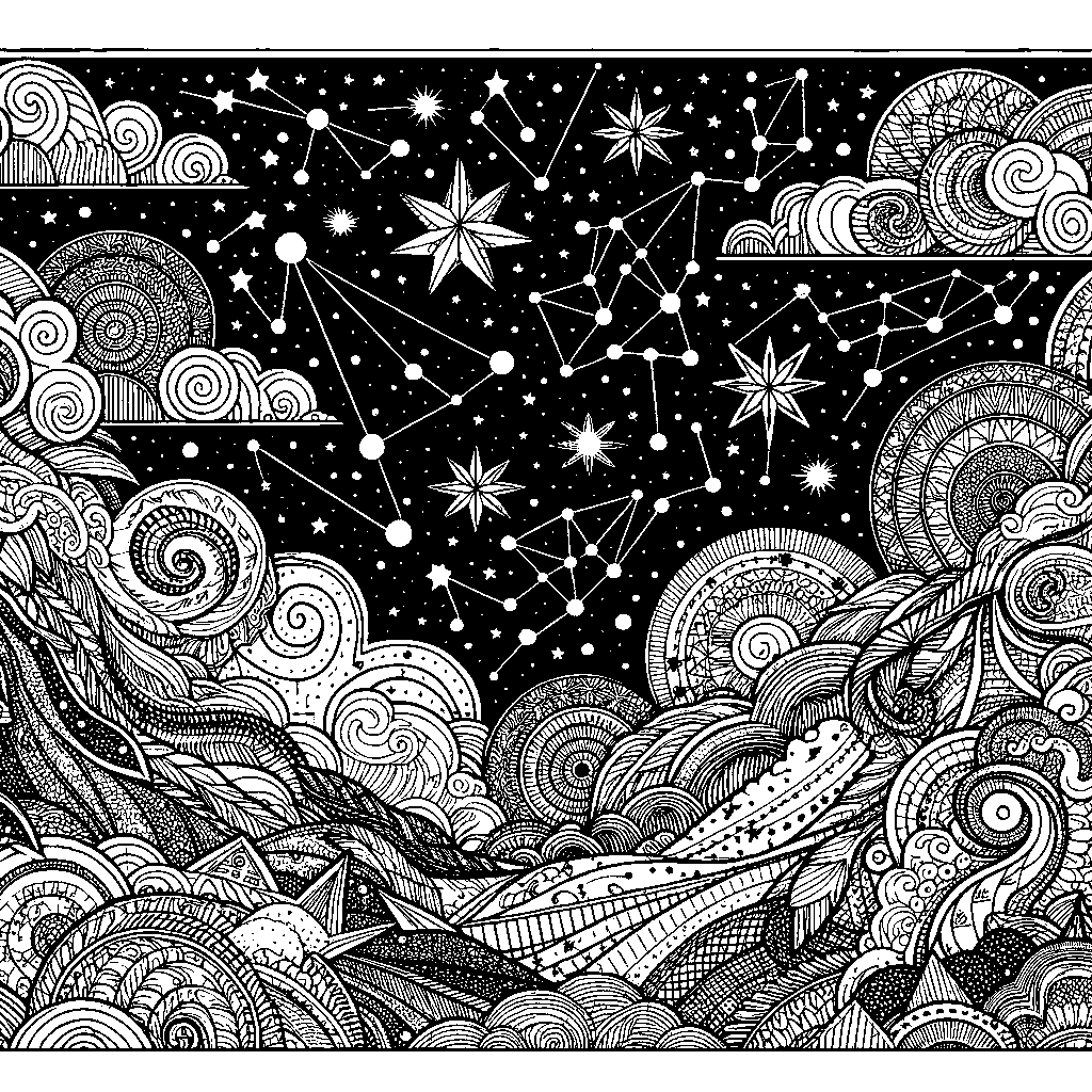 A Night Sky With Constellation Patterns To Trace