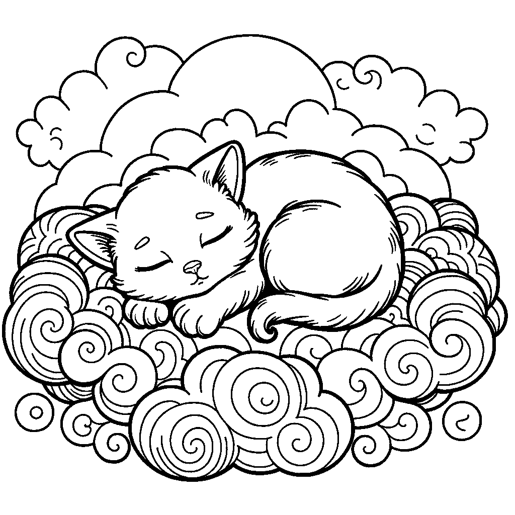 A Sleeping Kitten Curled Up On A Cloud