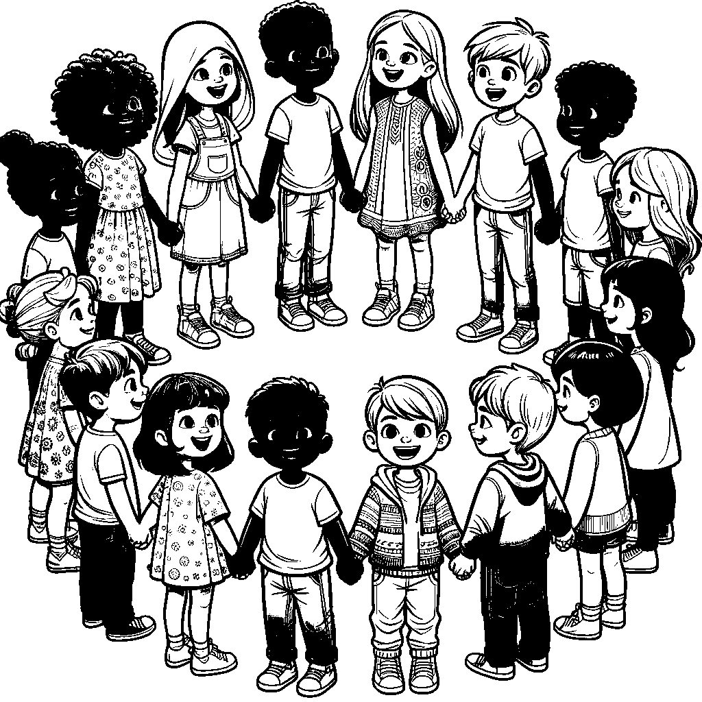 A Group Of Diverse Children Holding Hands In A Circle