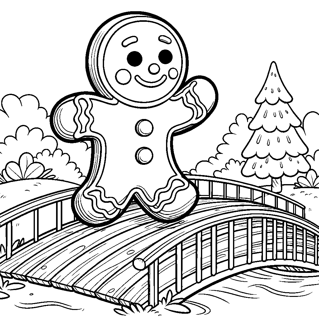 The Gingerbread Man Running Across A Bridge