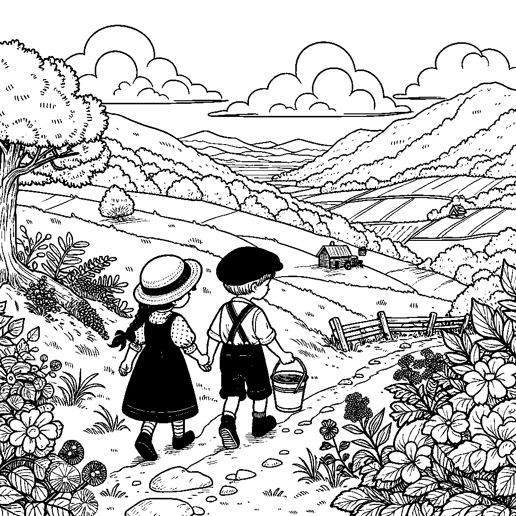Jack And Jill Going Up A Hill With A Pail