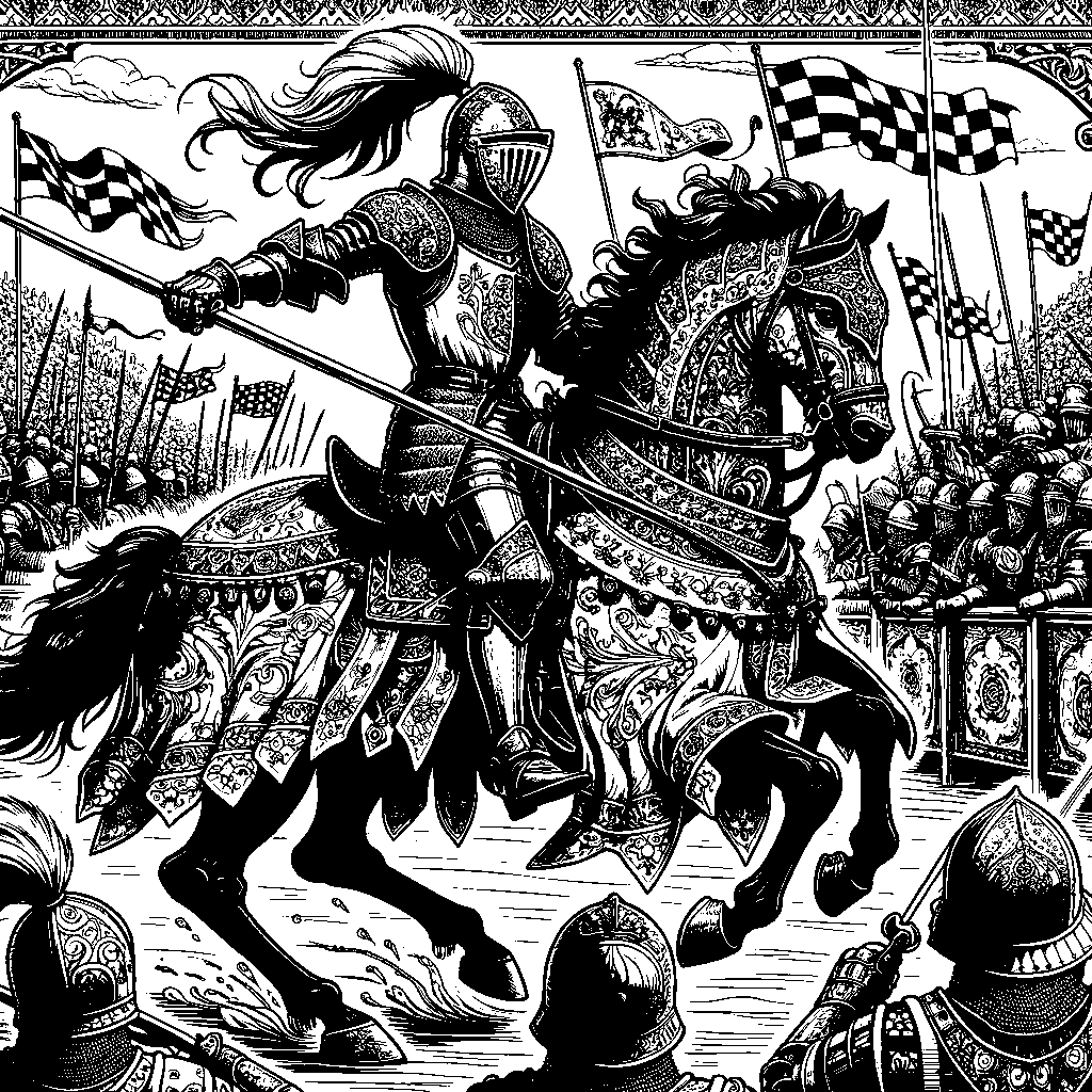 A Knight Jousting On Horseback At A Tournament
