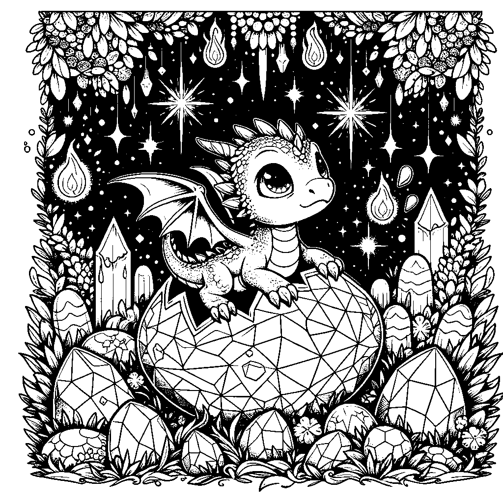 A Baby Dragon Hatching From A Gem-encrusted Egg Surrounded By Glowing Magical Sparks