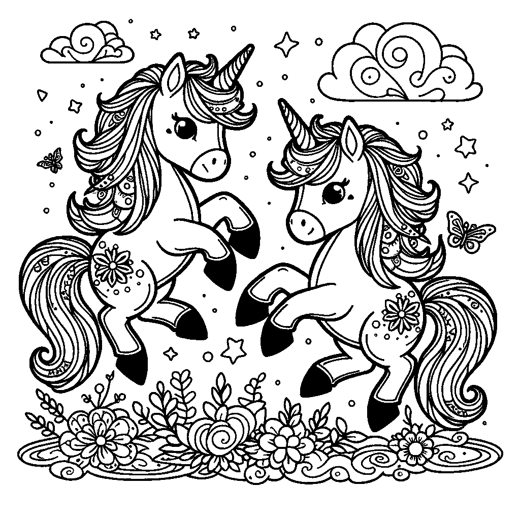 Two Unicorns Playing