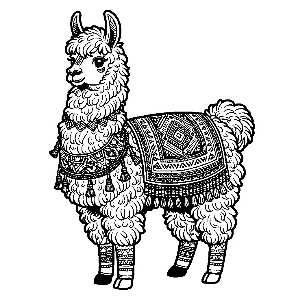 A Llama With A Colorful Blanket On Its Back
