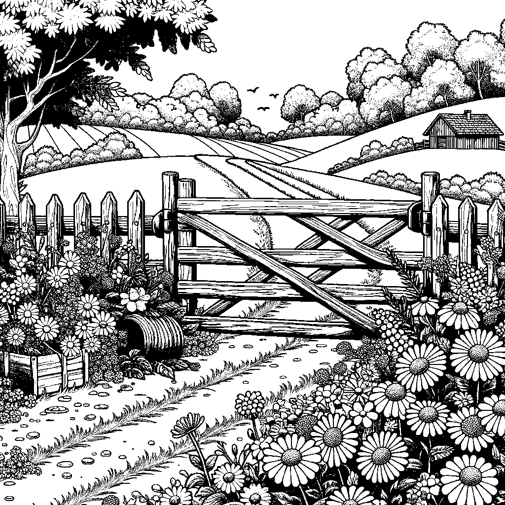 A Country Road With A Wooden Fence And Wildflowers