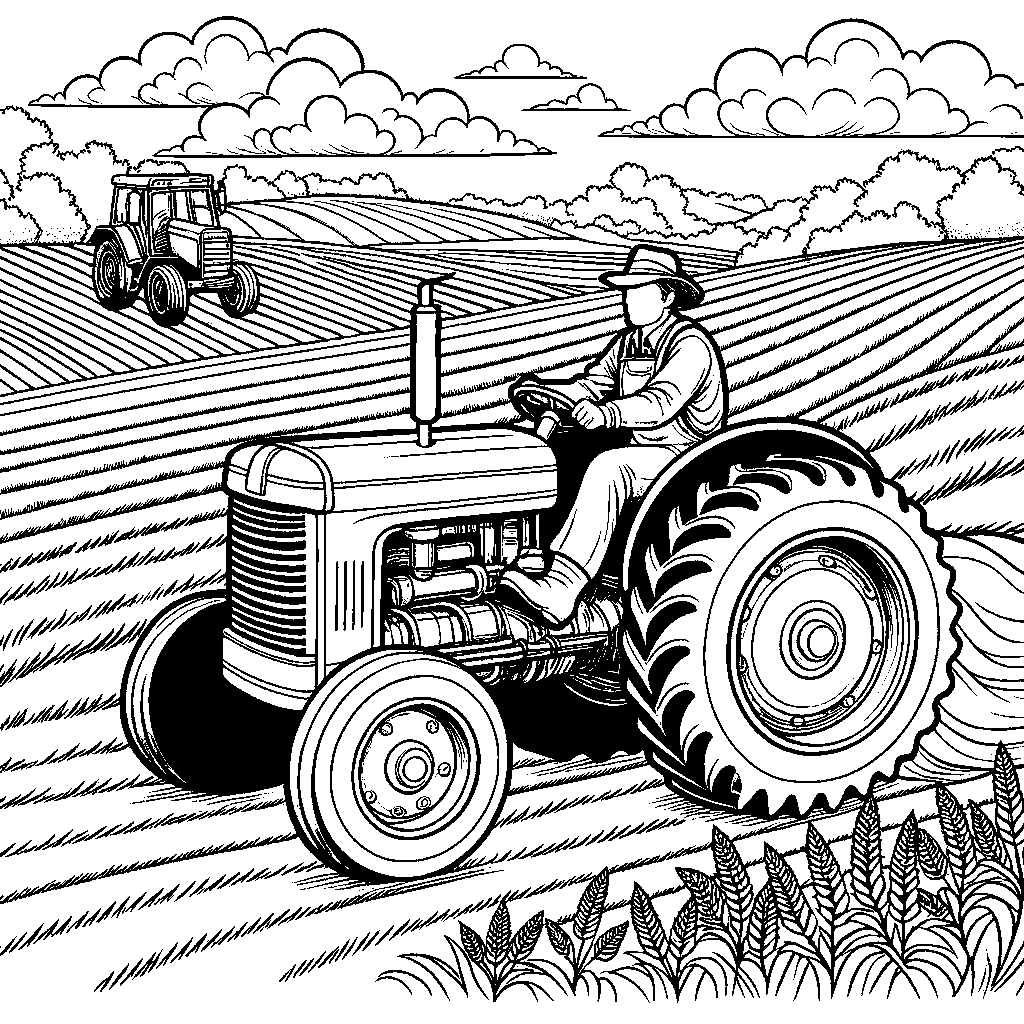 A Farmer Driving A Tractor Through A Field
