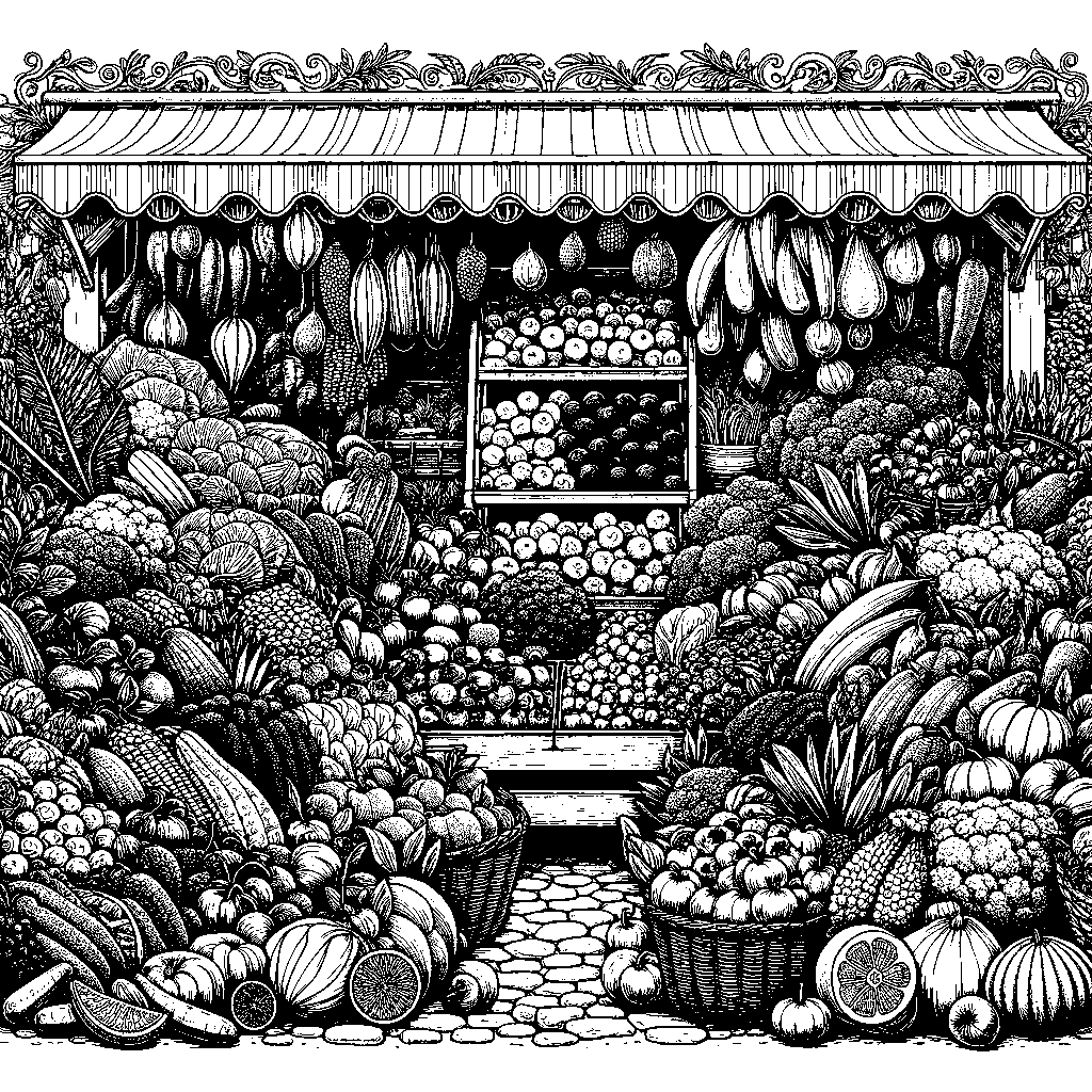 A Farmer's Market Stand With Fruits And Vegetables