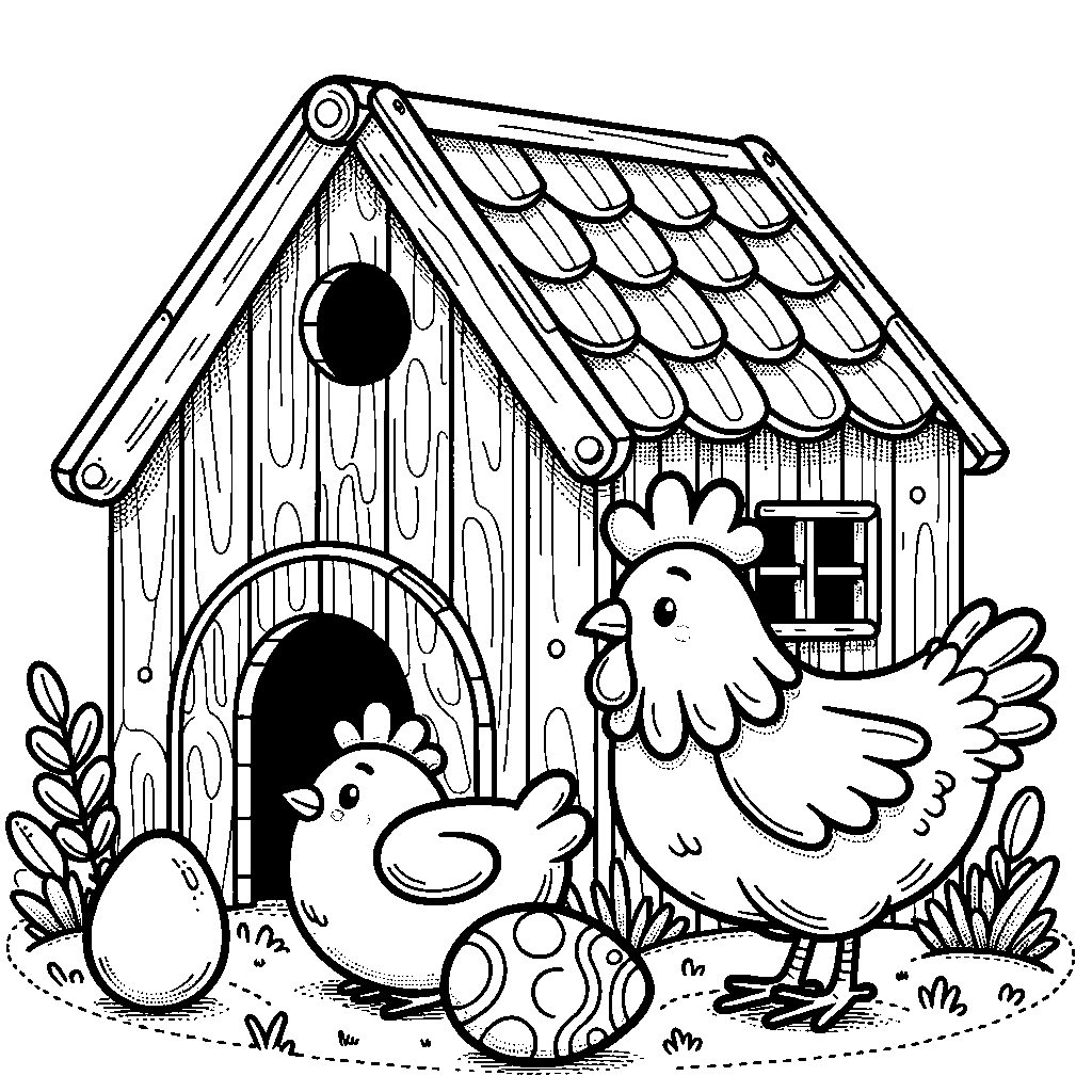 A Henhouse With Chickens And Eggs