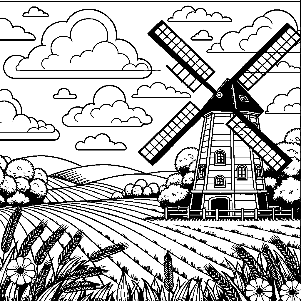 A Windmill Next To A Wheat Field