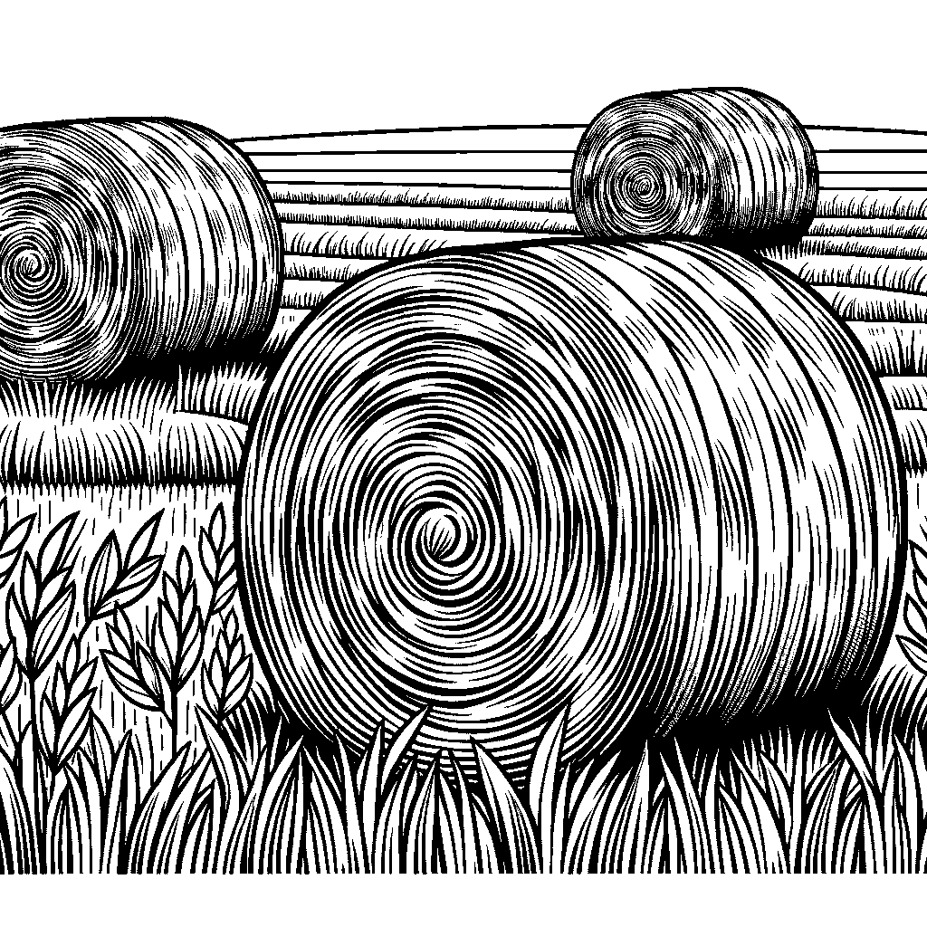 Haystack Bales In A Field At Harvest Time