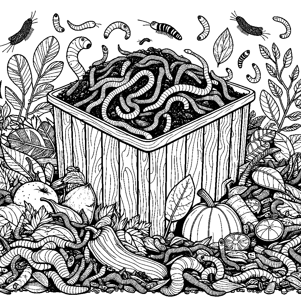 A Compost Bin With Worms And Plant Scraps