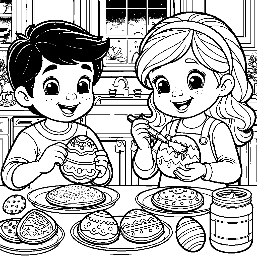 A Child Decorating Easter-shaped Sugar Cookies With Icing And Sprinkles On A Kitchen Counter