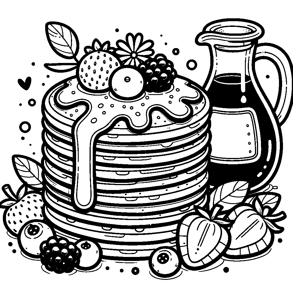 A Stack Of Pancakes With Syrup And Berries