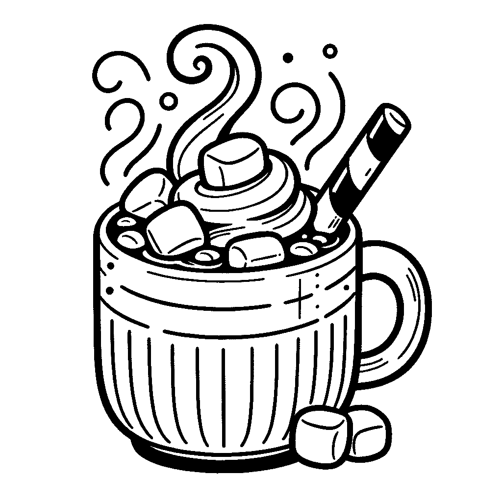 A Hot Chocolate Mug With Marshmallows And Steam