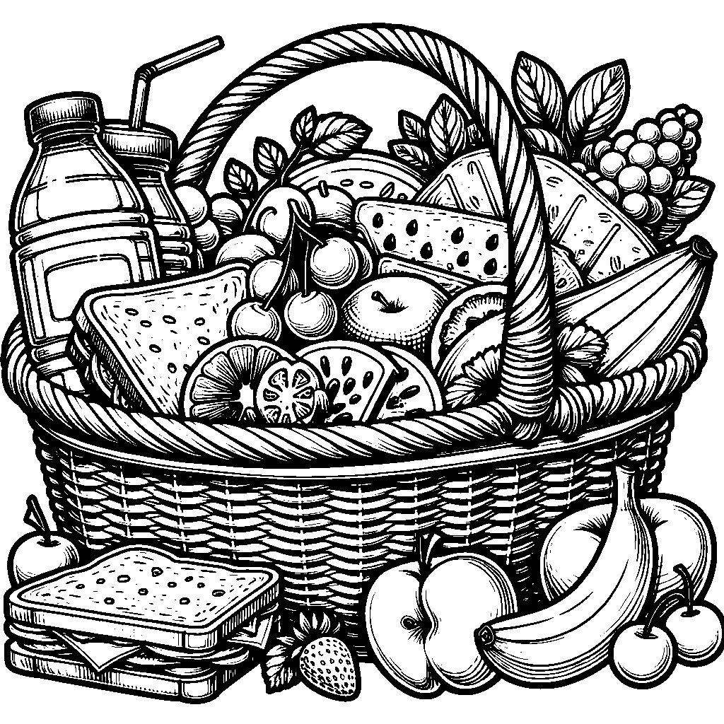 A Picnic Basket Filled With Sandwiches And Fruit
